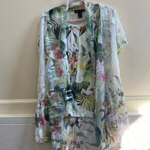 Elena Wang L Women's White slip on floral blouse